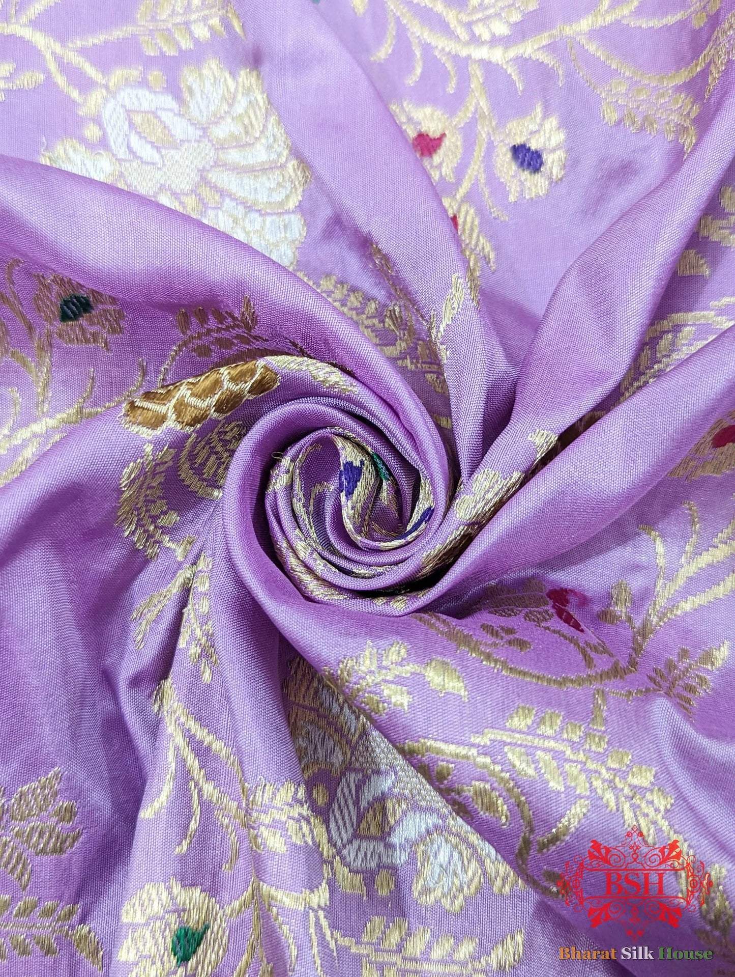 Banarasi Kadhwa Pure Katan Meenakari Seven Color Meena Floral Jaal In Shades Of Mauve - Bharat Silk House