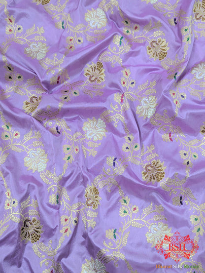 Banarasi Kadhwa Pure Katan Meenakari Seven Color Meena Floral Jaal In Shades Of Mauve - Bharat Silk House