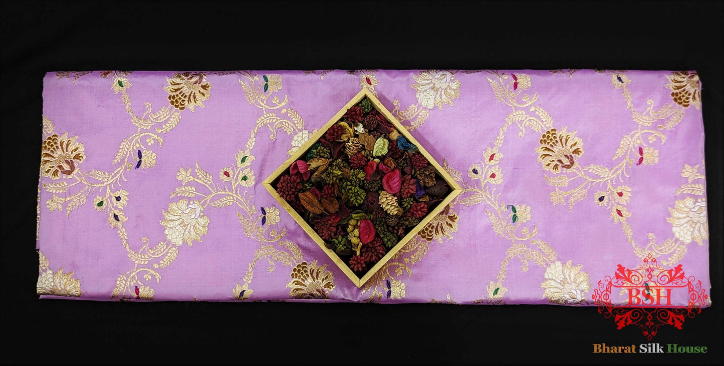 Banarasi Kadhwa Pure Katan Meenakari Seven Color Meena Floral Jaal In Shades Of Mauve - Bharat Silk House