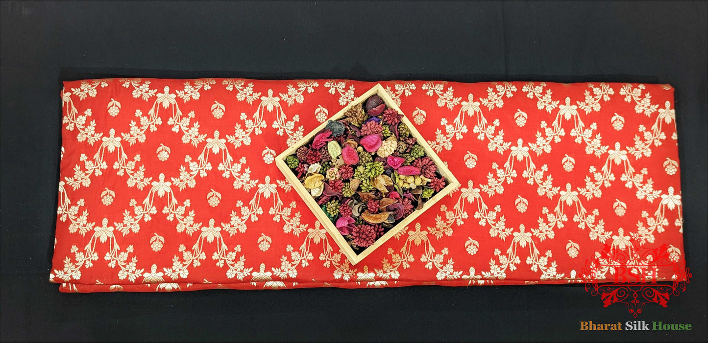 Banarasi Pure Katan Silk Opara Floral Jaal In Shades Of Red - Bharat Silk House