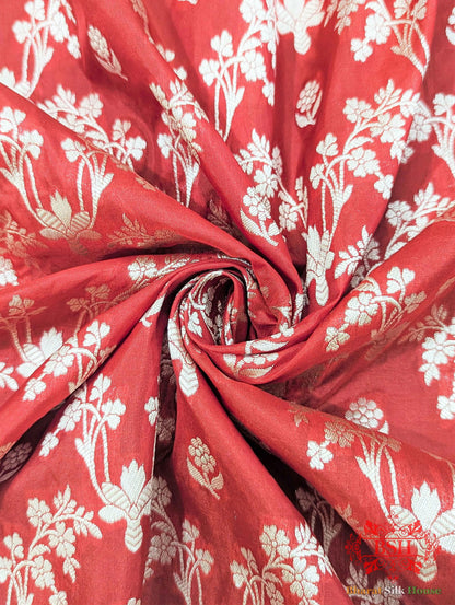 Banarasi Pure Katan Silk Opara Floral Jaal In Shades Of Red - Bharat Silk House