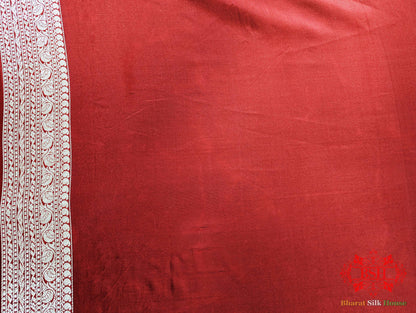 Banarasi Pure Katan Silk Opara Floral Jaal In Shades Of Red - Bharat Silk House