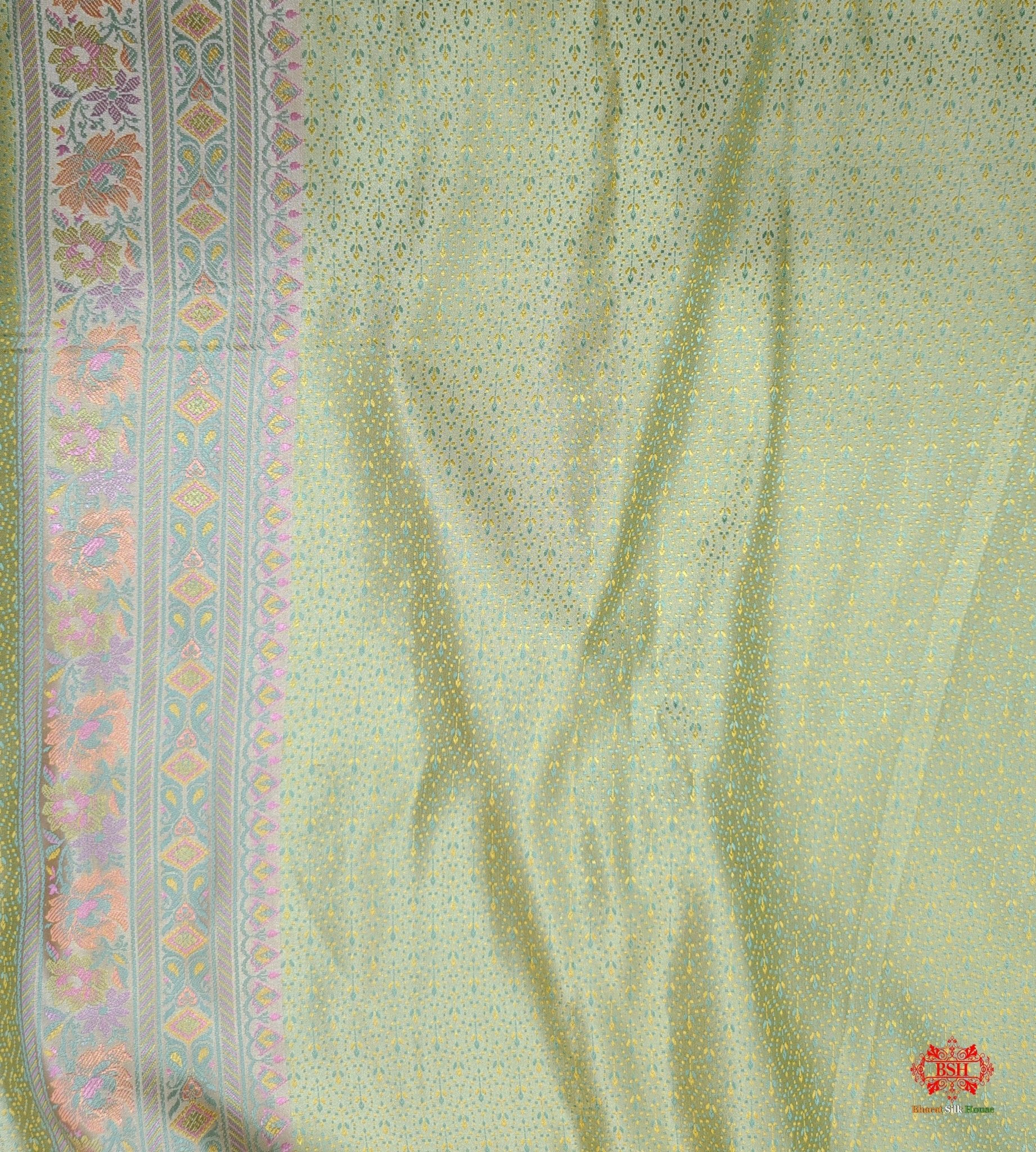 Beige Chauthera (Four Color) Resham Zari Tanchoi Katan Silk Saree - Bharat Silk House Tanchoi katan