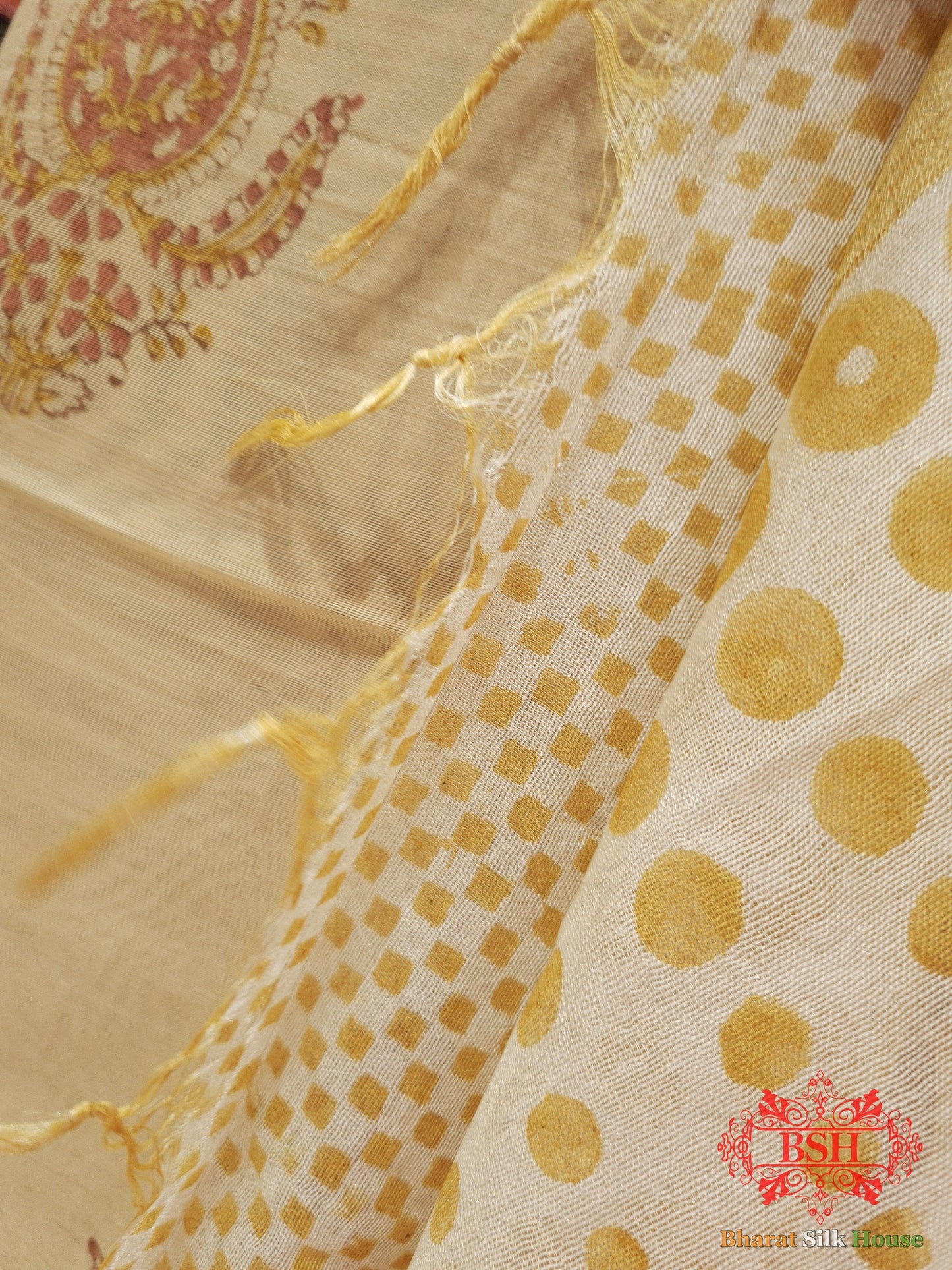 Beige Color Pure Cotton Block Print Unstitched Suitset - Bharat Silk House