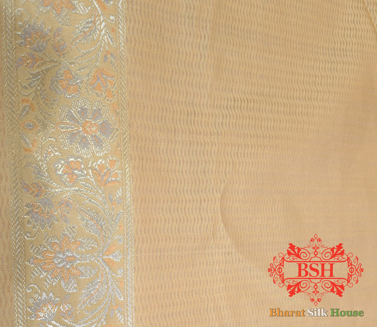 Beige Dohri Resham Zari Booti Tanchoi Silk Saree - Bharat Silk House