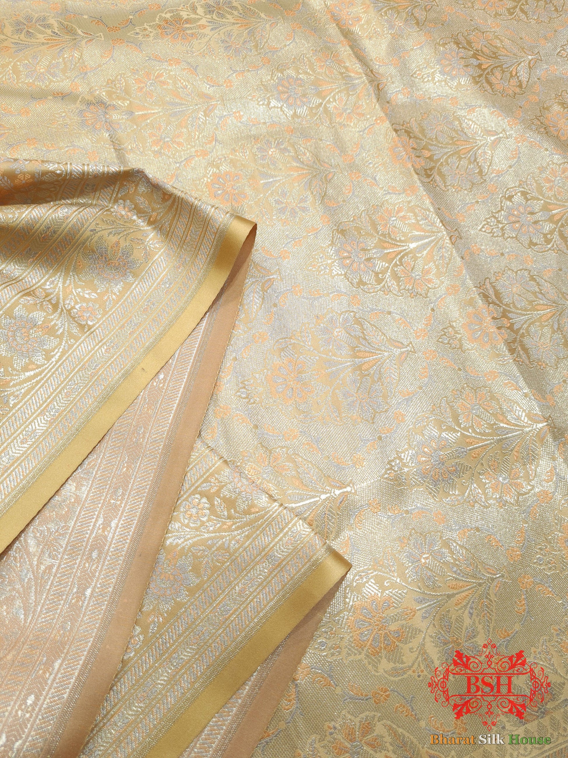 Beige Dohri Resham Zari Booti Tanchoi Silk Saree - Bharat Silk House