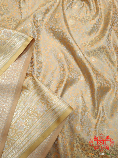 Beige Dohri Resham Zari Booti Tanchoi Silk Saree - Bharat Silk House