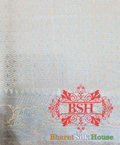 Beige Dohri Resham Zari Booti Tanchoi Silk Saree - Bharat Silk House