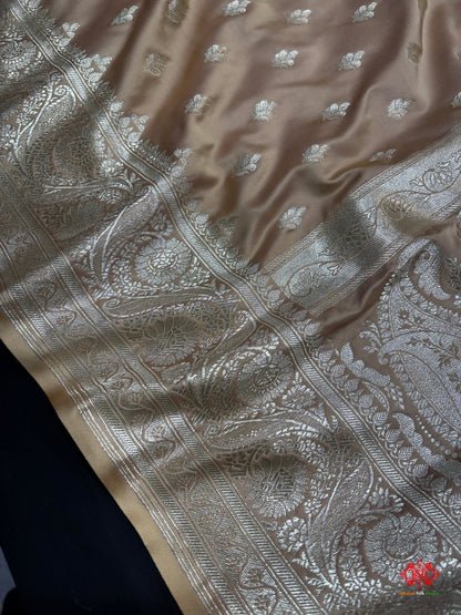 Beige Mashru Silk All Over Booti With Jaal Blouse Design Saree - Bharat Silk House Mashroo Silk