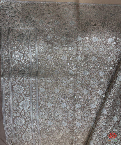 Beige Mashru Silk All Over Booti With Jaal Blouse Design Saree - Bharat Silk House Mashroo Silk