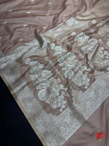 Beige Mashru Silk All Over Booti With Jaal Blouse Design Saree - Bharat Silk House Mashroo Silk