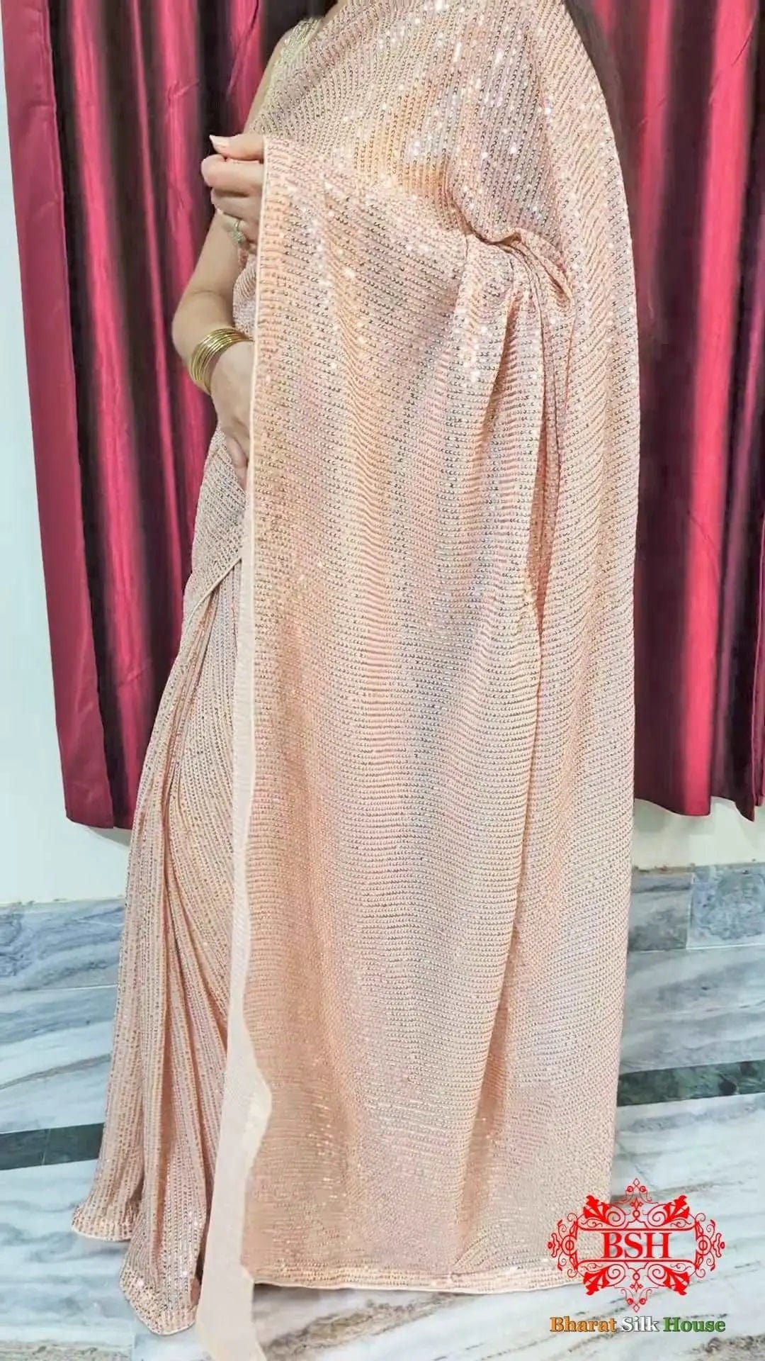 Beige Sequinned Embellished Saree - Bharat Silk House