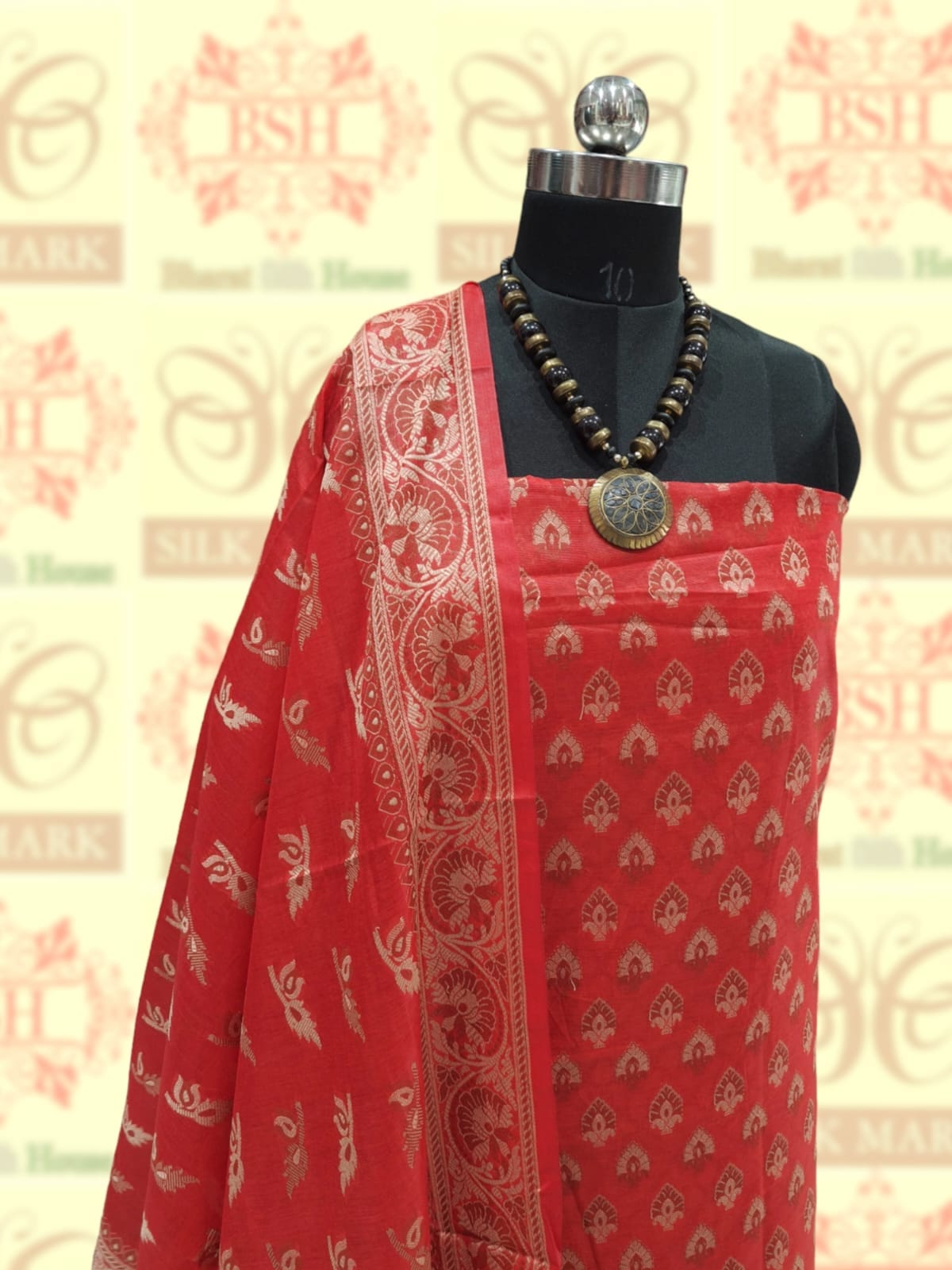 Banarasi Cotton Silk Resham Buti Woven UnStitched Suitset Banarasi Cotton Bharat Silk House