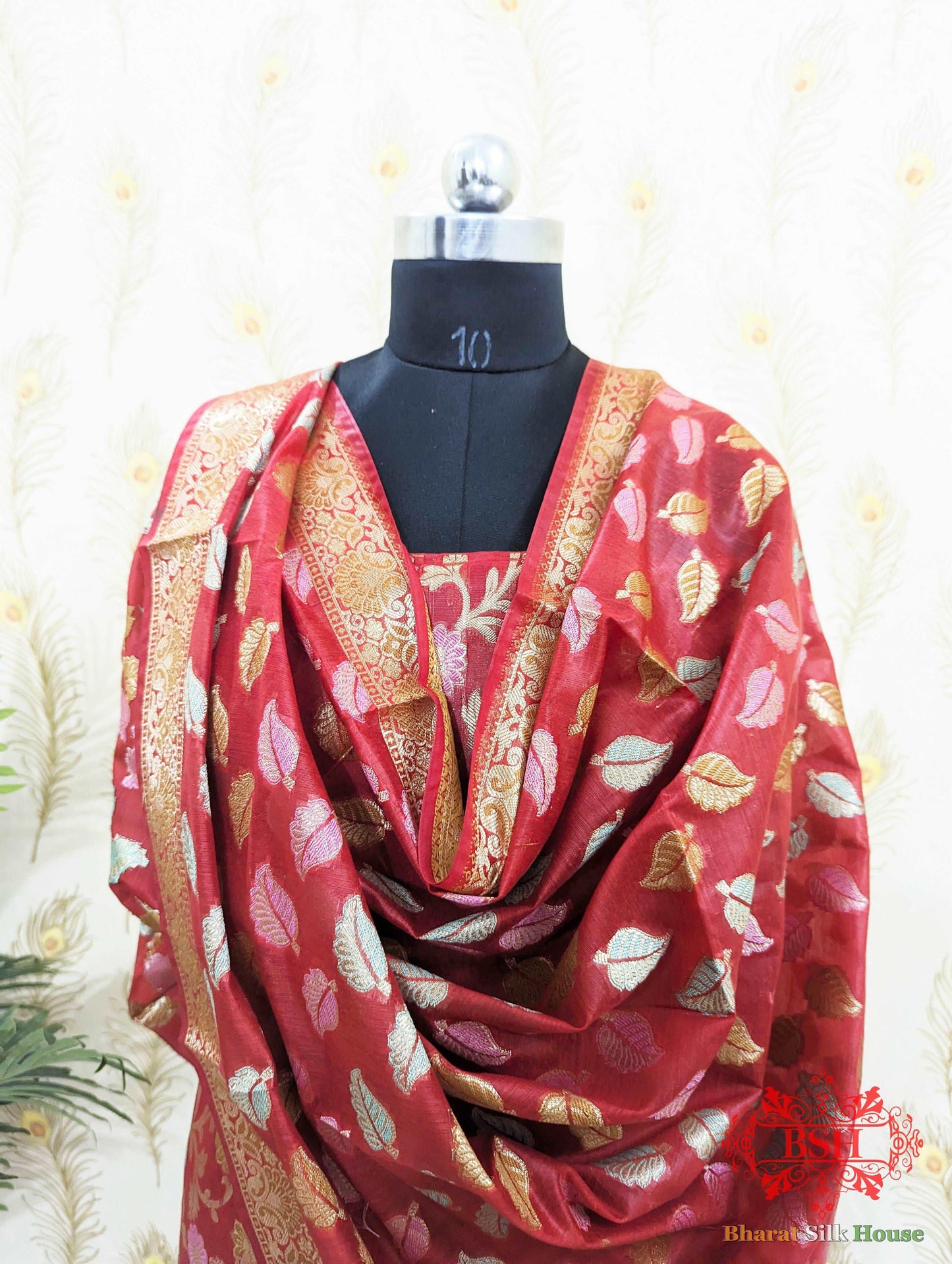 Cherry Red Banarasi Cotton Suit Set Banarasi Cotton Bharat Silk House