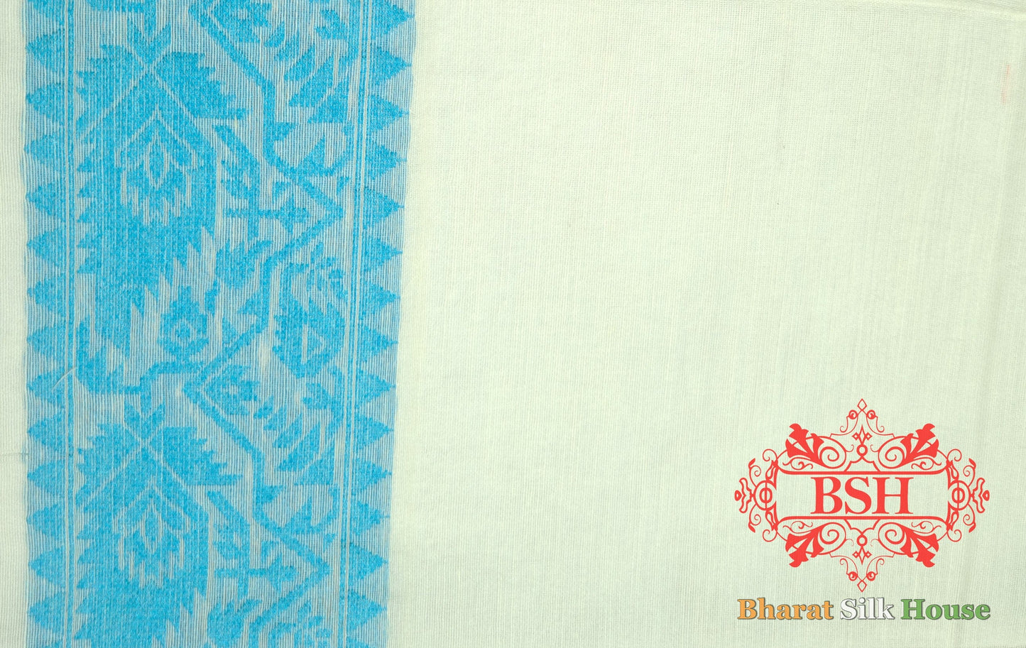 Off White/Firozi Woven Banarasi Cotton Saree Banarasi Cotton Bharat Silk House