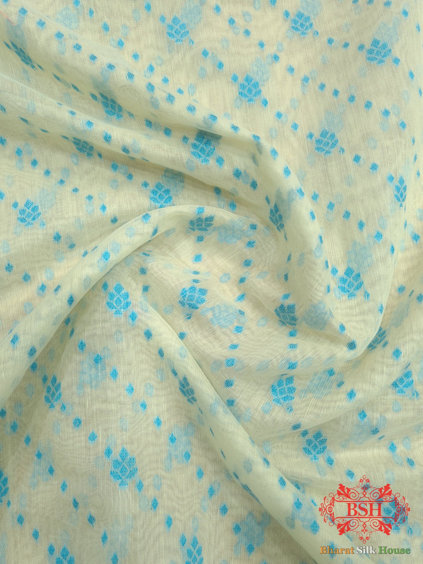 Off White/Firozi Woven Banarasi Cotton Saree Banarasi Cotton Bharat Silk House