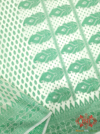 Off White/Green Woven Banarasi Cotton Saree Banarasi Cotton Bharat Silk House