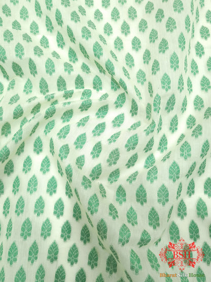 Off White/Green Woven Banarasi Cotton Saree Banarasi Cotton Bharat Silk House