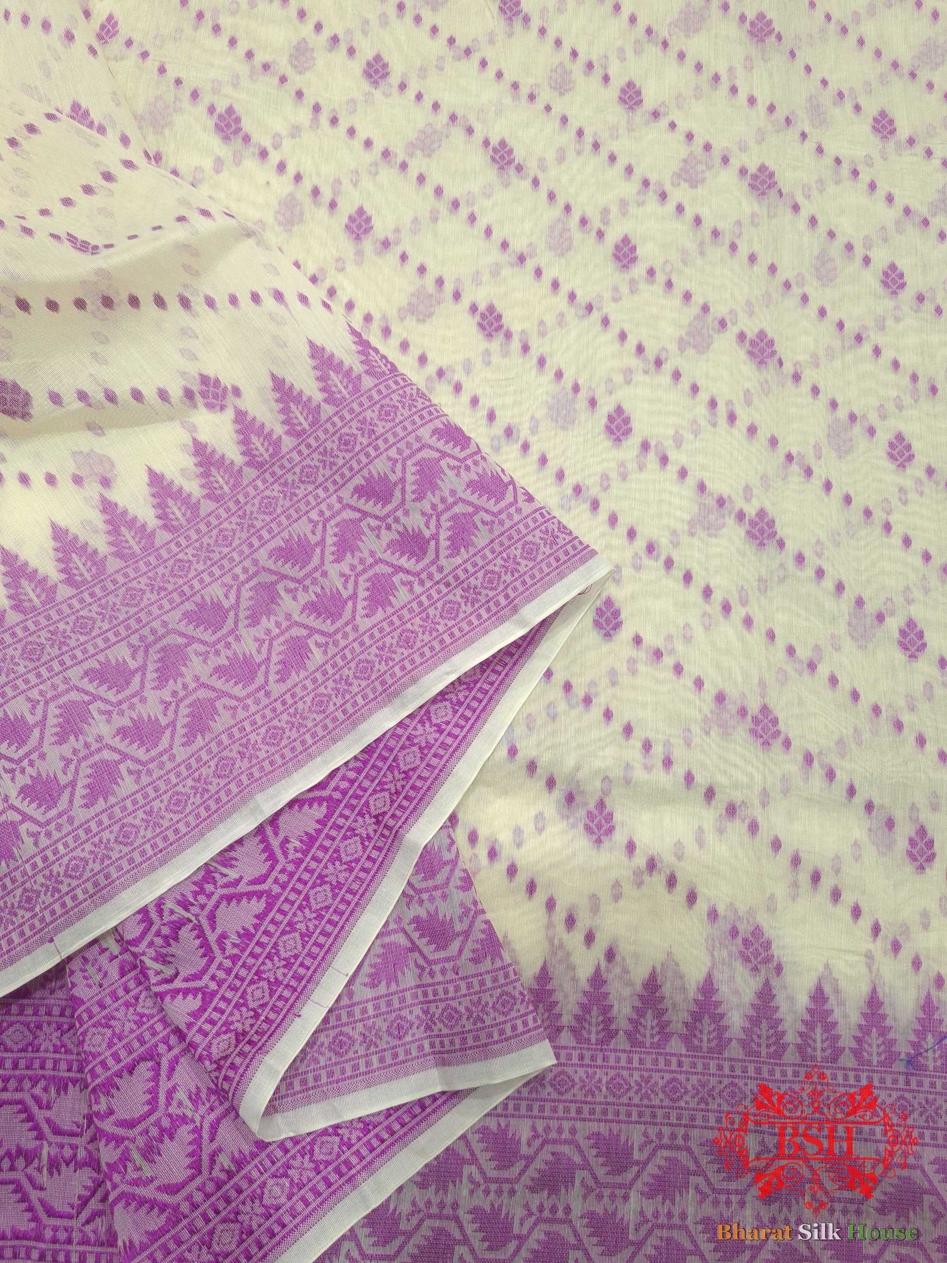 Off White/Magenta Woven Banarasi Cotton Saree Banarasi Cotton Bharat Silk House