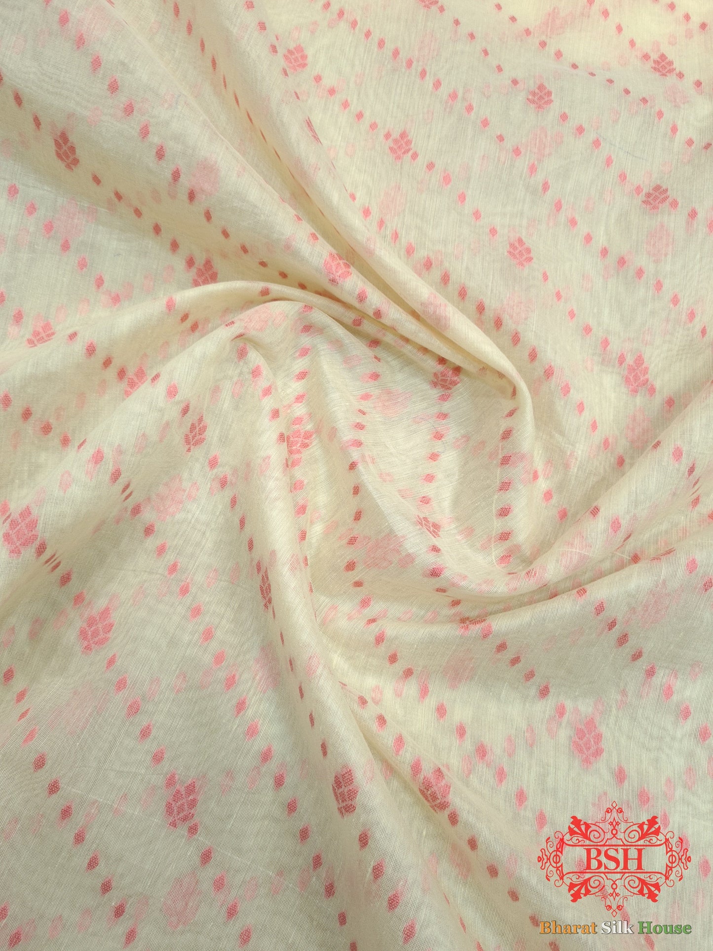 Off White/Peach Woven Banarasi Cotton Saree Banarasi Cotton Bharat Silk House