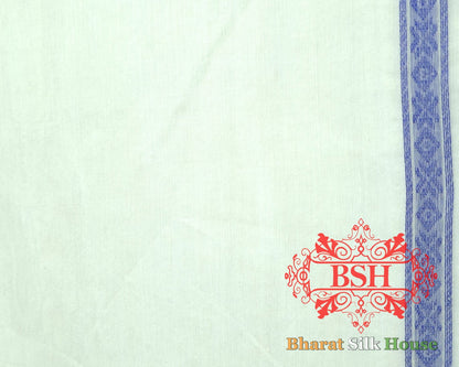 Off White/Royal Blue Woven Banarasi Cotton Saree Banarasi Cotton Bharat Silk House