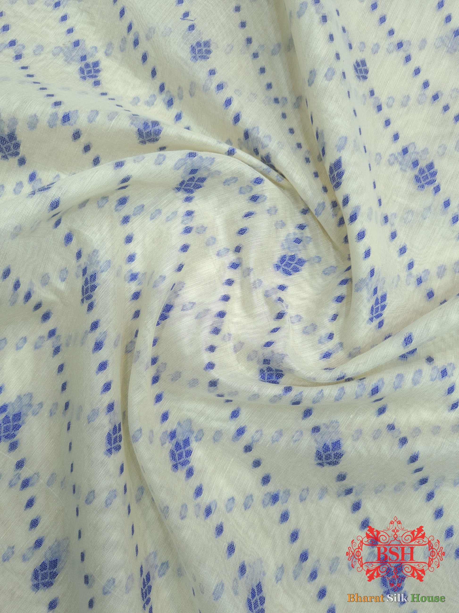 Off White/Royal Blue Woven Banarasi Cotton Saree Banarasi Cotton Bharat Silk House