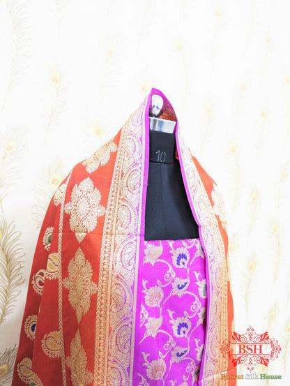 Ultra Pink  Banarasi Silk Three Piece Unstitched Suit Banarasi Cotton Bharat Silk House