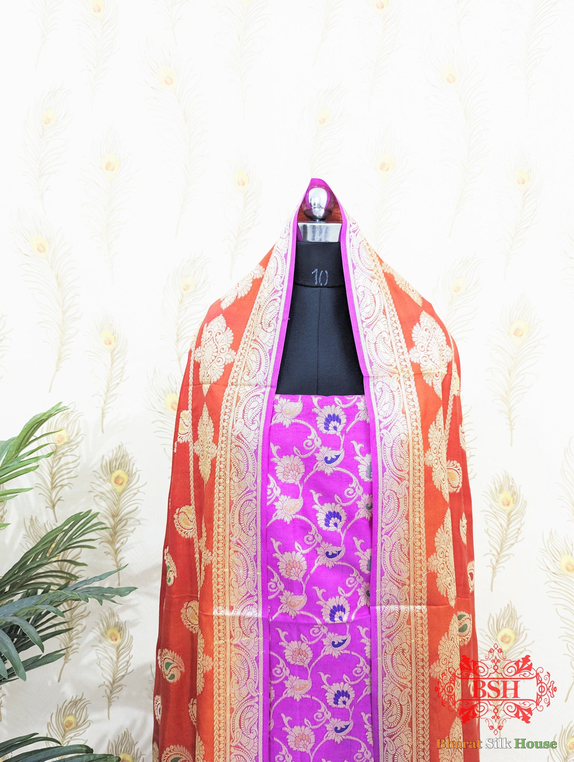 Ultra Pink  Banarasi Silk Three Piece Unstitched Suit Banarasi Cotton Bharat Silk House