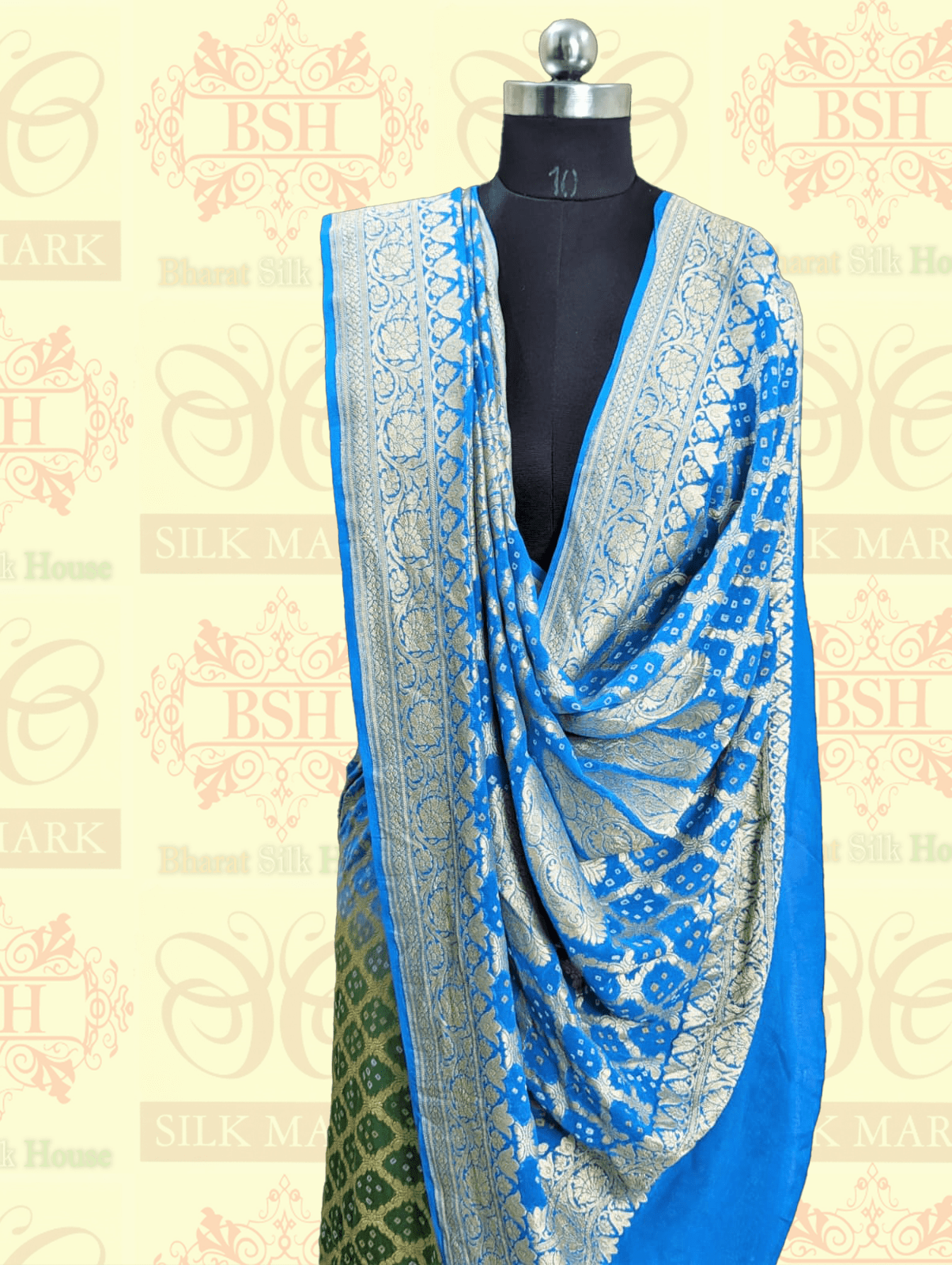 Dual Shade Pure Georgette Banarasi Bandhej Handloom Saree Bandhej Bharat Silk House