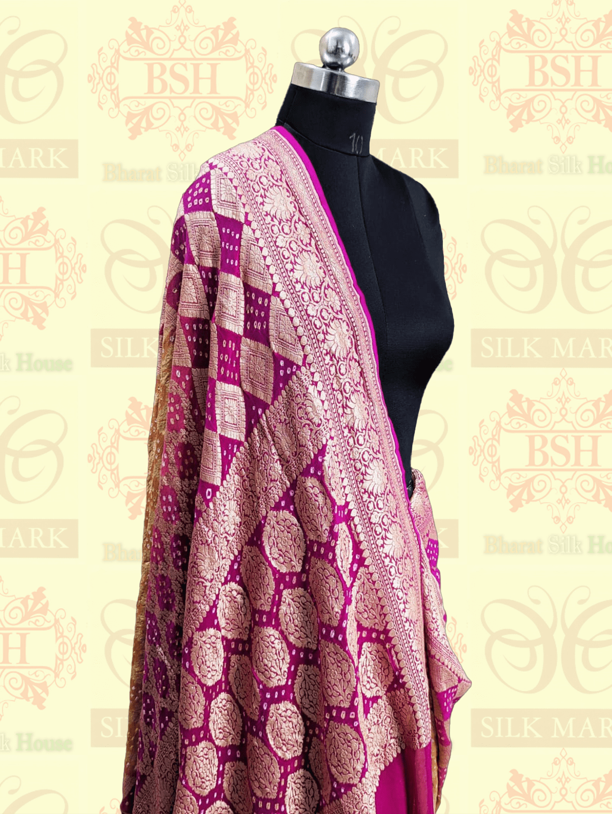 Georgette Jaal Banaraasi Bandhani Saree In Shades Of Rani & Orange Bandhej Bharat Silk House