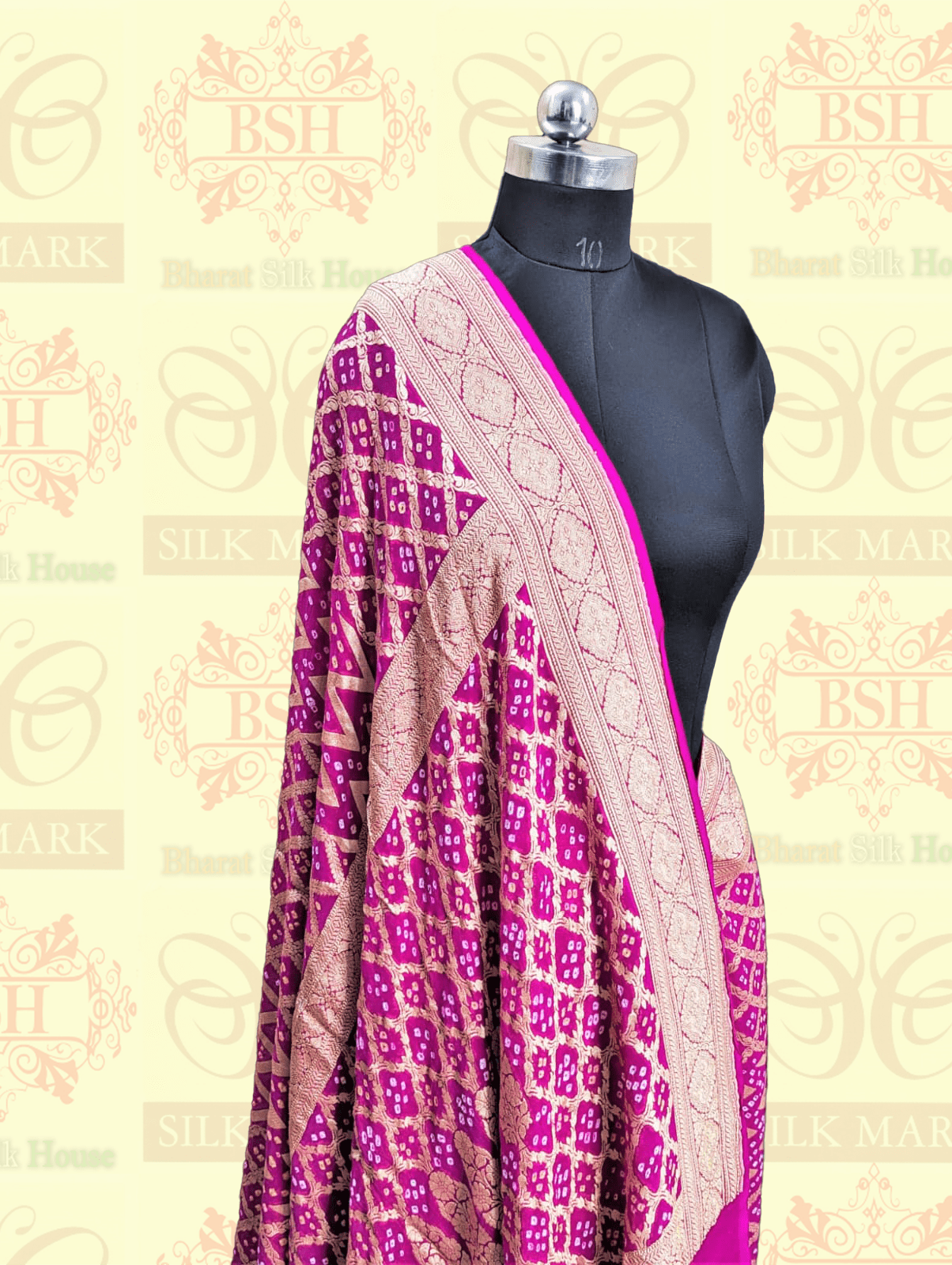 Khaddi Georgette Saree With Bandhani Print In Shades Of Pink Bandhej Bharat Silk House