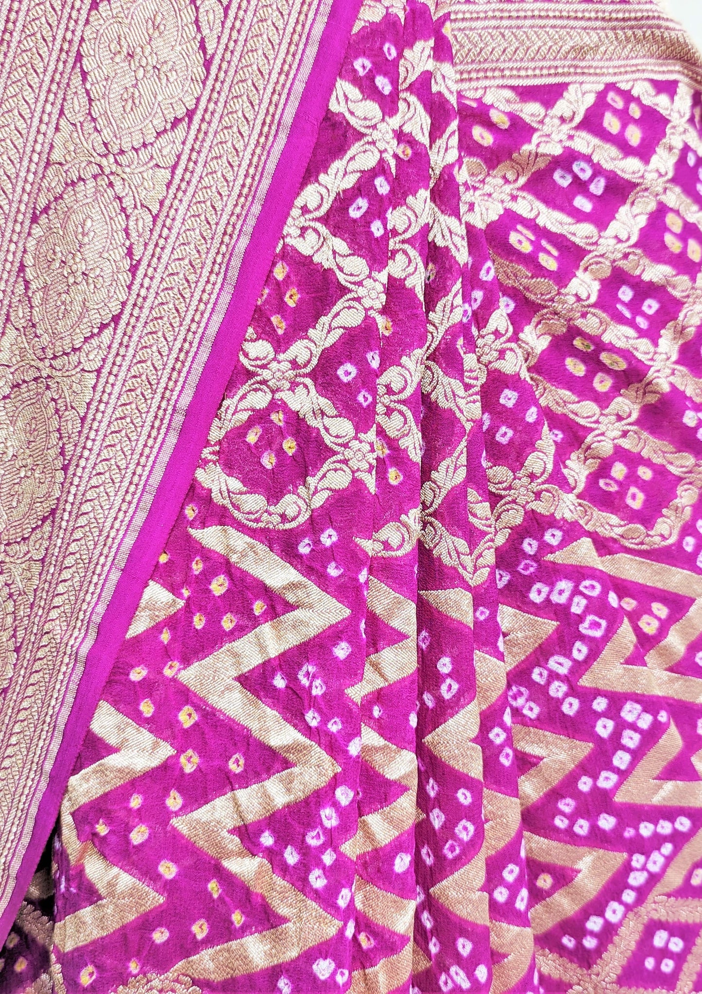 Khaddi Georgette Saree With Bandhani Print In Shades Of Pink Bandhej Bharat Silk House