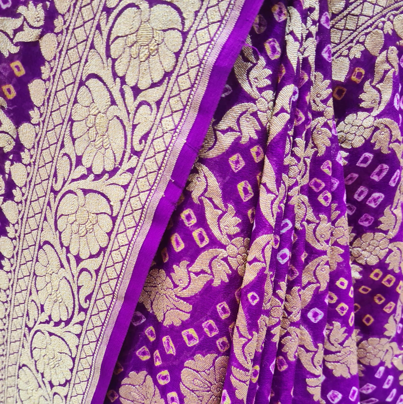 Pure Georgette Bandhani Handloom Saree In Shades Of Purple Bandhej Bharat Silk House