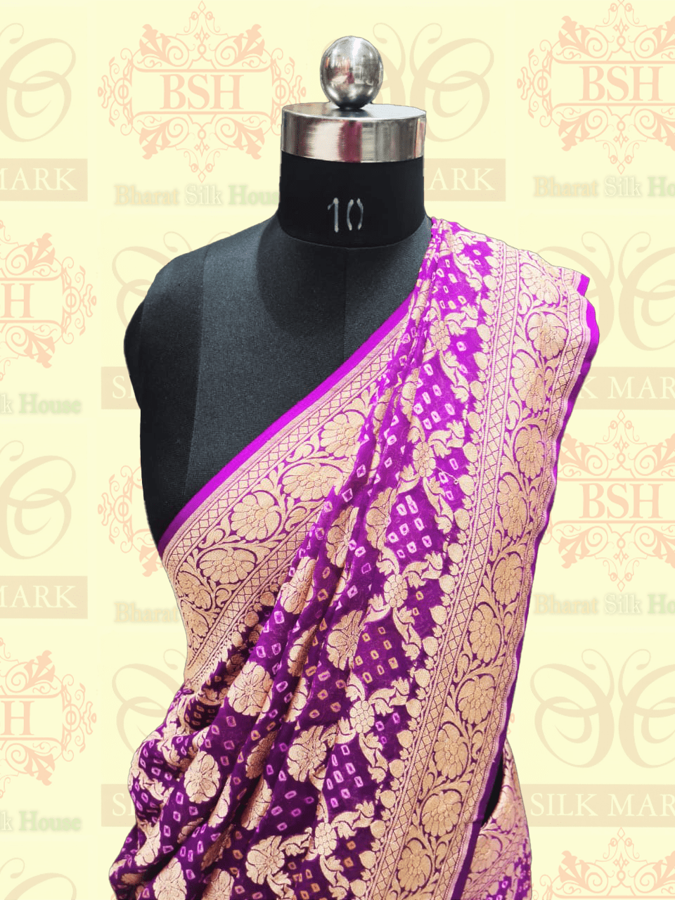 Pure Georgette Bandhani Handloom Saree In Shades Of Purple Bandhej Bharat Silk House