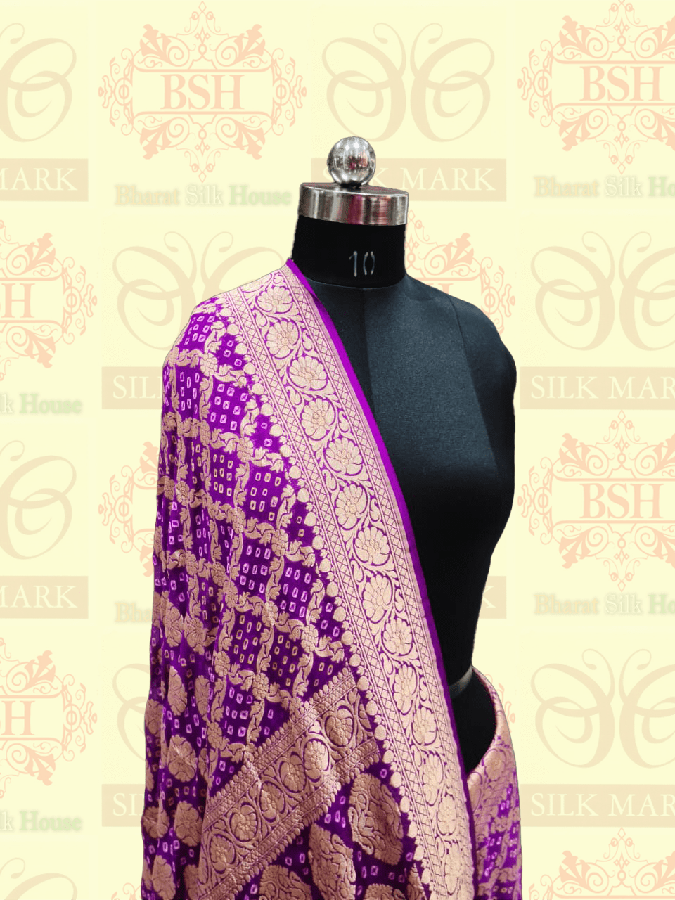 Pure Georgette Bandhani Handloom Saree In Shades Of Purple Bandhej Bharat Silk House