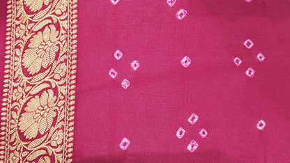 Pure Georgette Bandhej Banarasi Handloom Saree In Shades Of Pink Bandhej Bharat Silk House