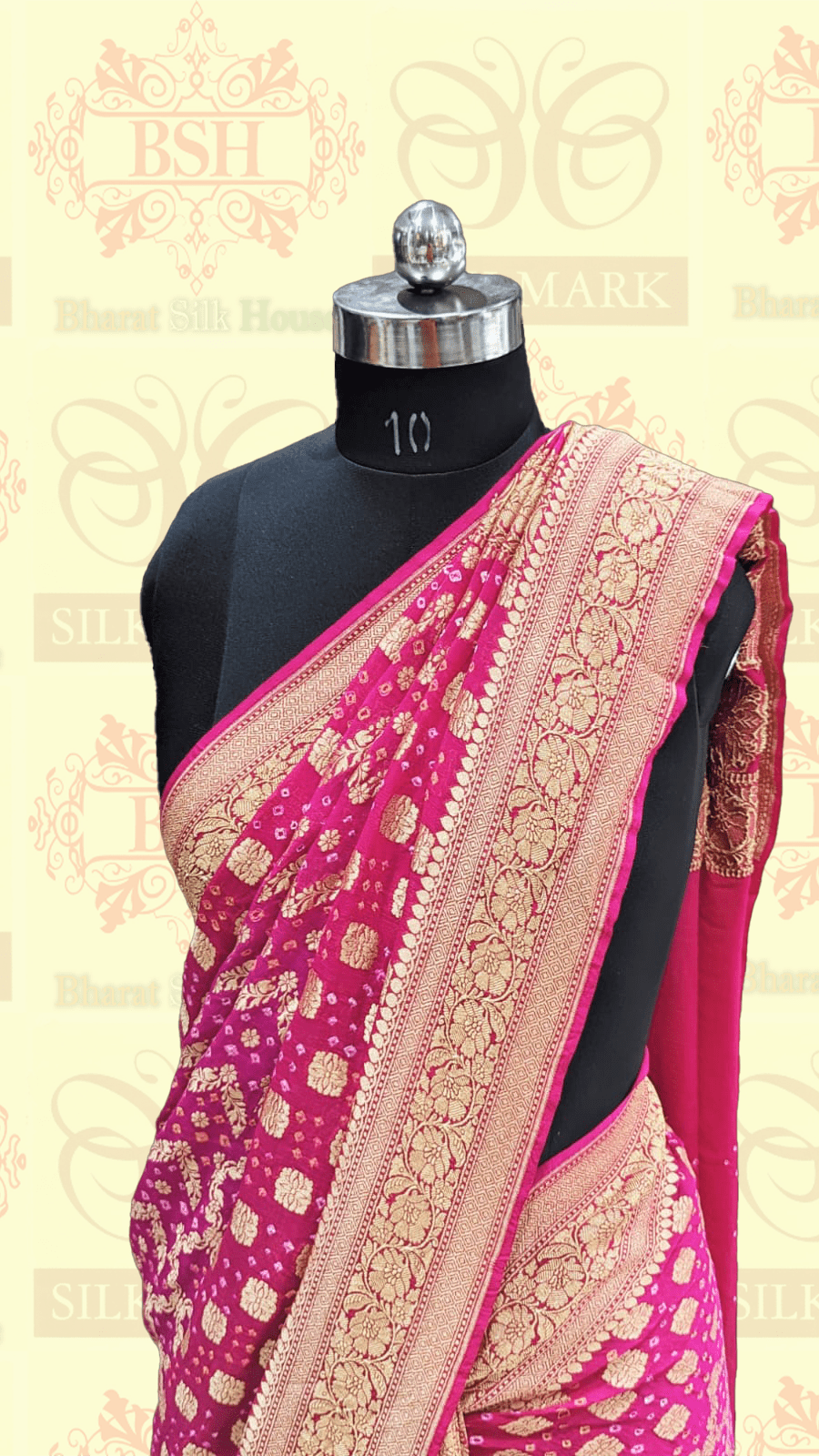 Pure Georgette Bandhej Banarasi Handloom Saree In Shades Of Pink Bandhej Bharat Silk House