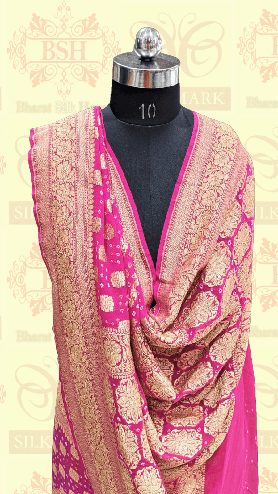 Pure Georgette Bandhej Banarasi Handloom Saree In Shades Of Pink Bandhej Bharat Silk House