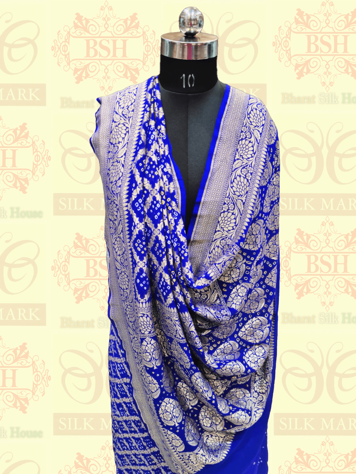 Pure Georgette Bandhej Handloom Banarasi Saree In Shades Of Royal Blue Bandhej Bharat Silk House