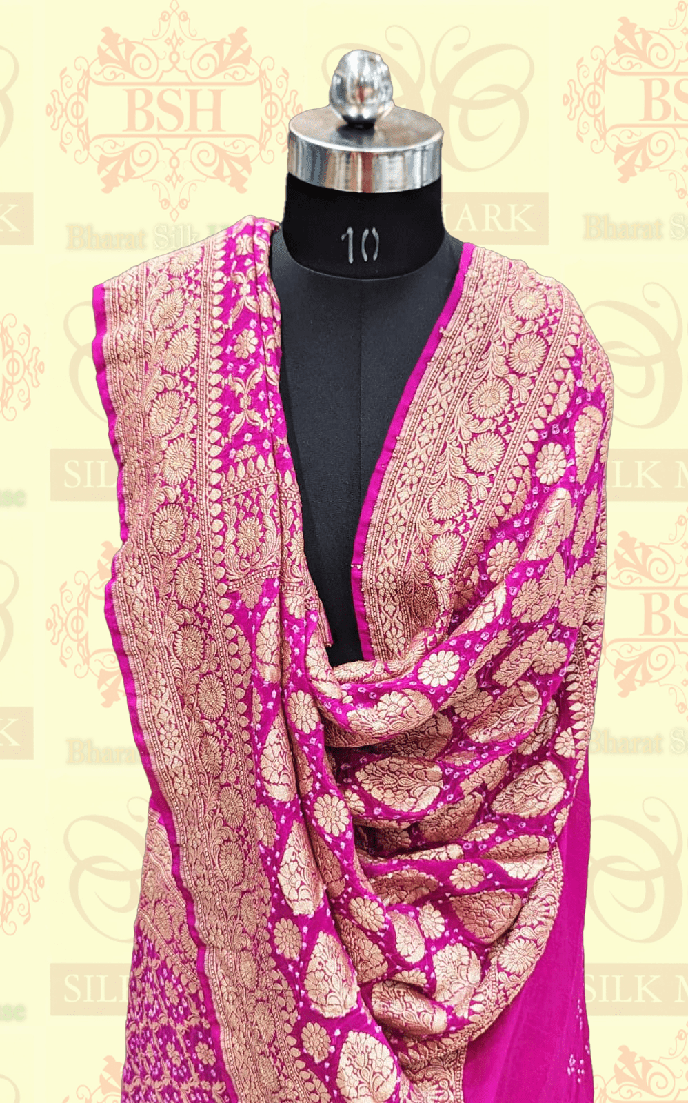 Pure Georgette Handloom Banarasi Bandhej Saree In Shades Of Pink Bandhej Bharat Silk House