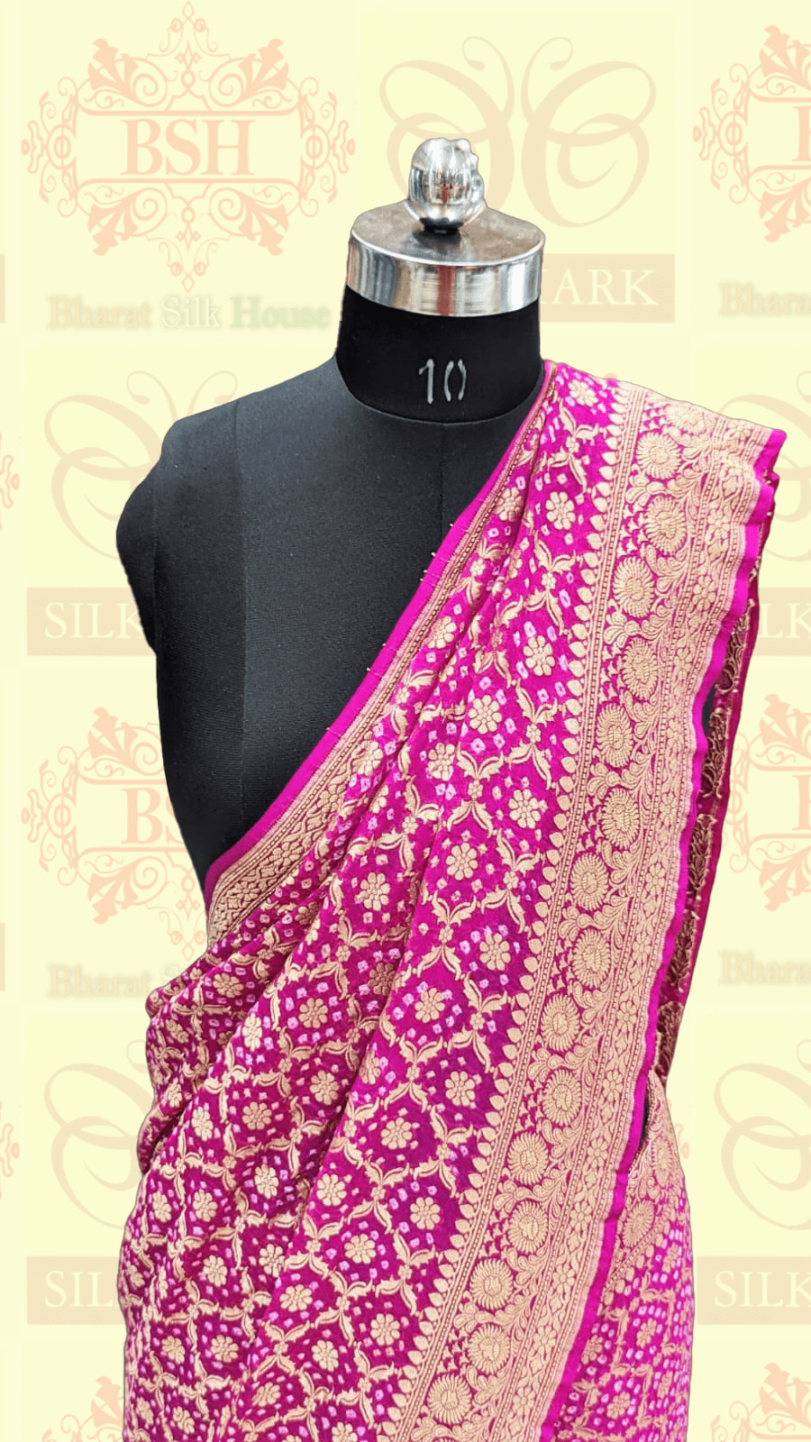 Pure Georgette Handloom Banarasi Bandhej Saree In Shades Of Pink Bandhej Bharat Silk House