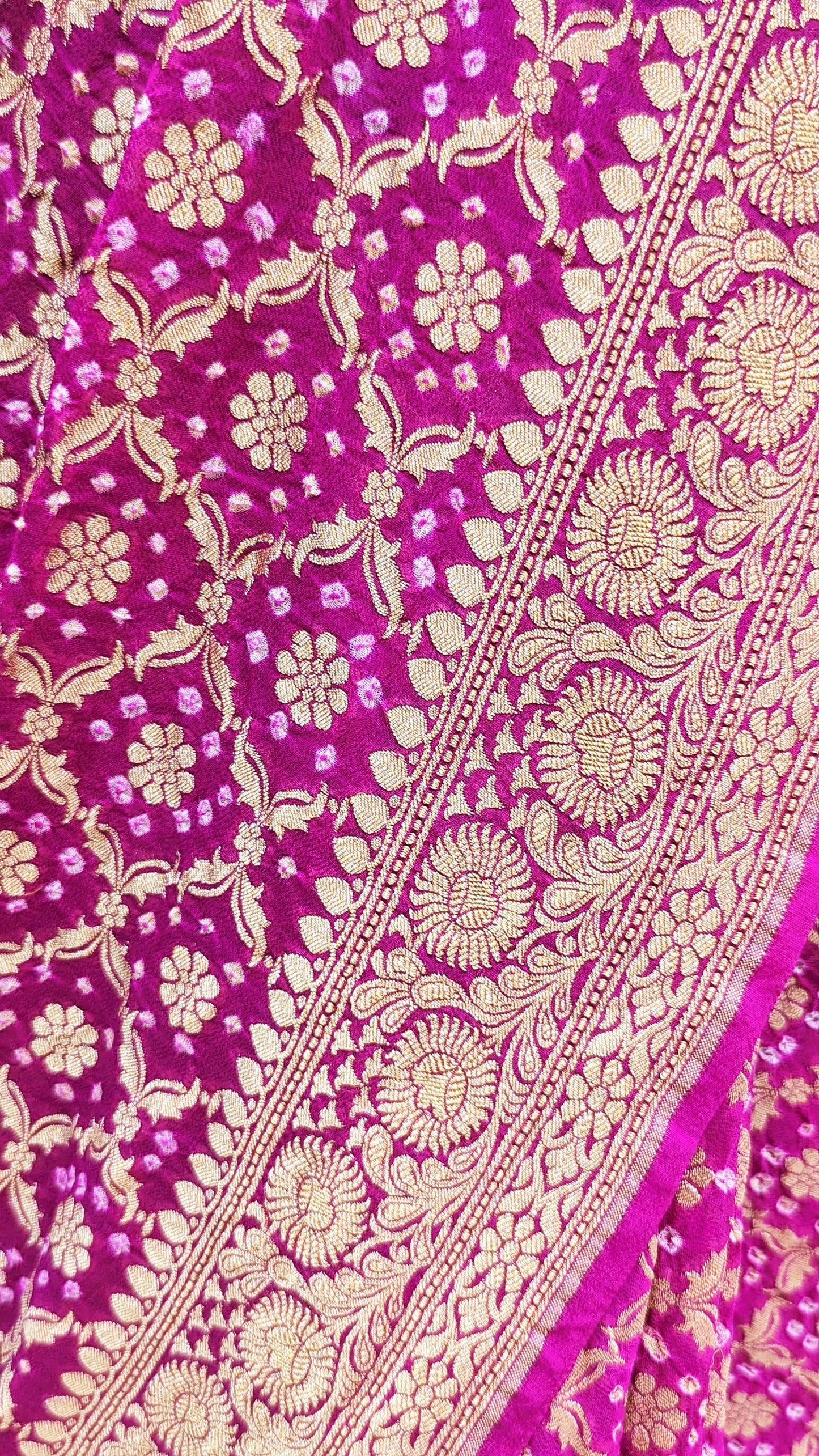 Pure Georgette Handloom Banarasi Bandhej Saree In Shades Of Pink Bandhej Bharat Silk House