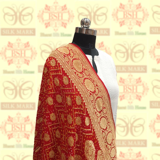 Red Georgette Banarasi Handloom Bandhani Dupatta Bandhej Bharat Silk House