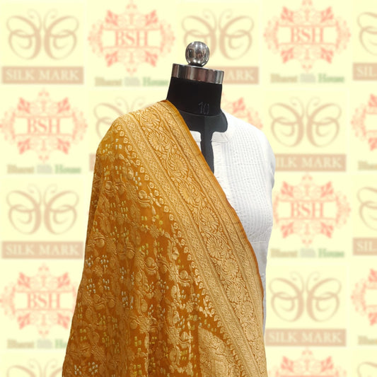 Shade Of Yellow Georgette Banarasi Handloom Bandhani Dupatta Bandhej Bharat Silk House