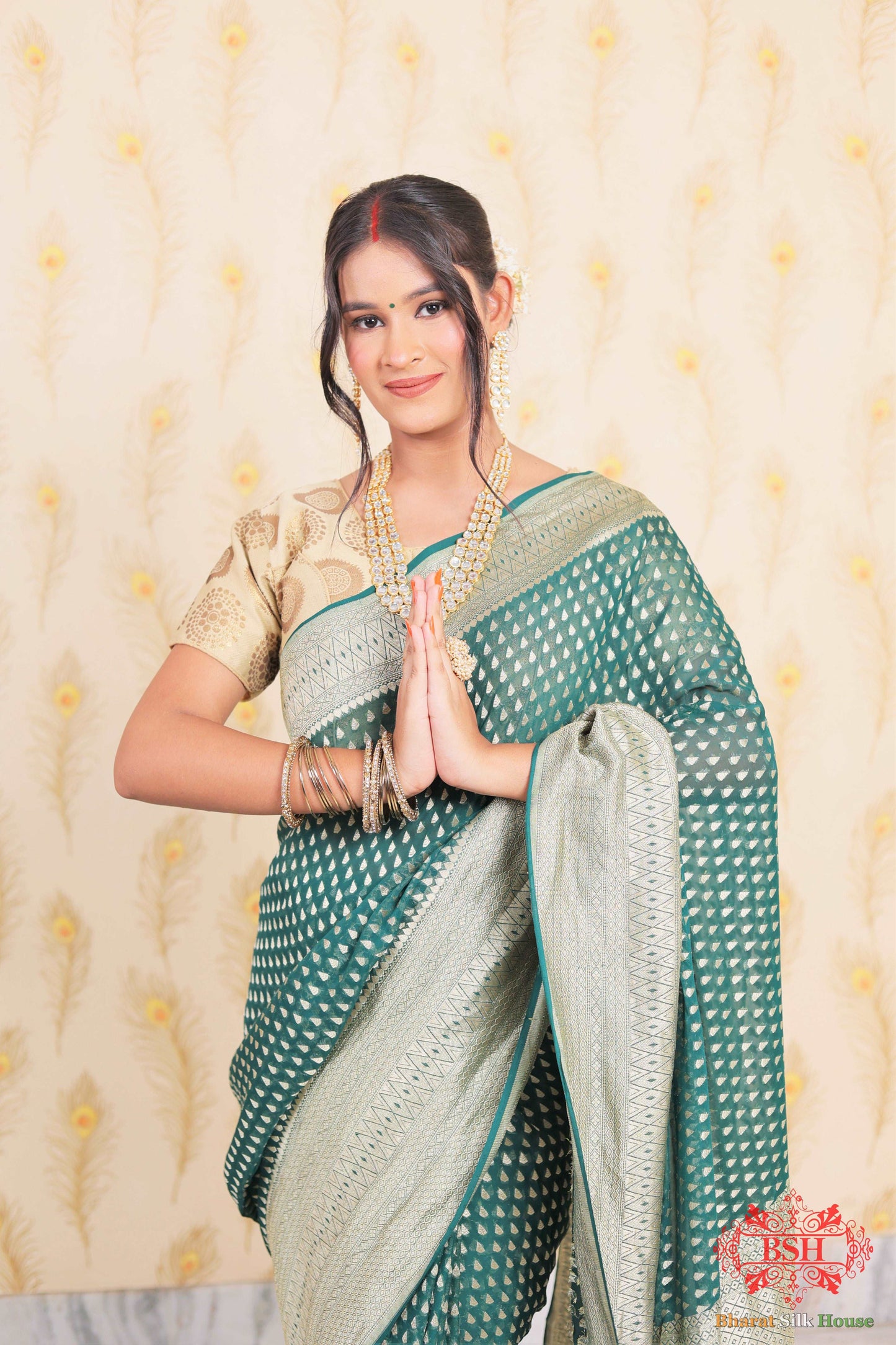 Castleton Green Chifffon Saree Chiffon Sarees Bharat Silk House