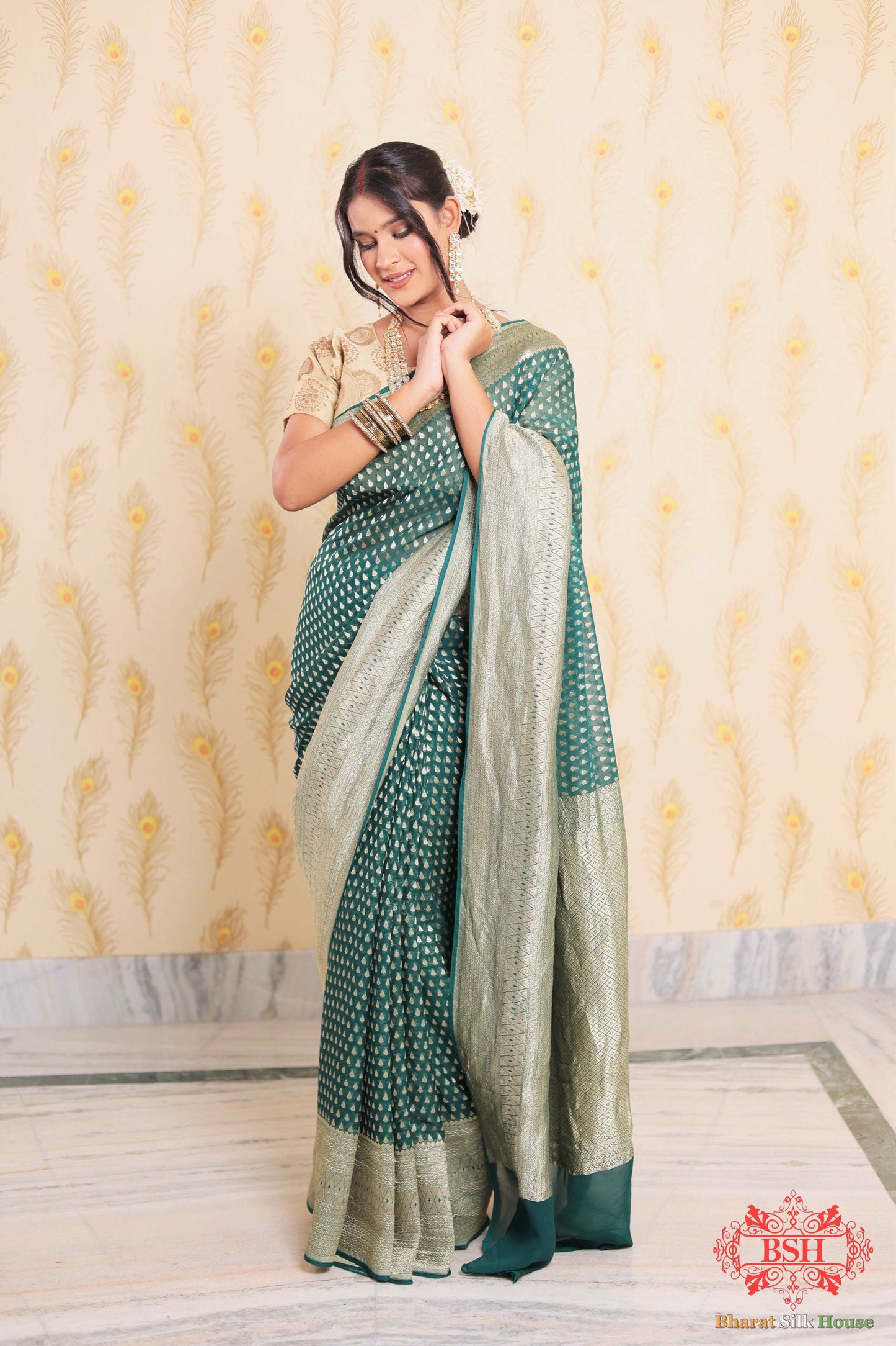 Castleton Green Chifffon Saree Chiffon Sarees Bharat Silk House