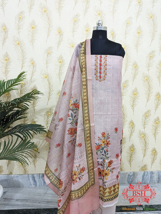 Light Pink Digital Print Cotton Suit Piece Cotton Bharat Silk House