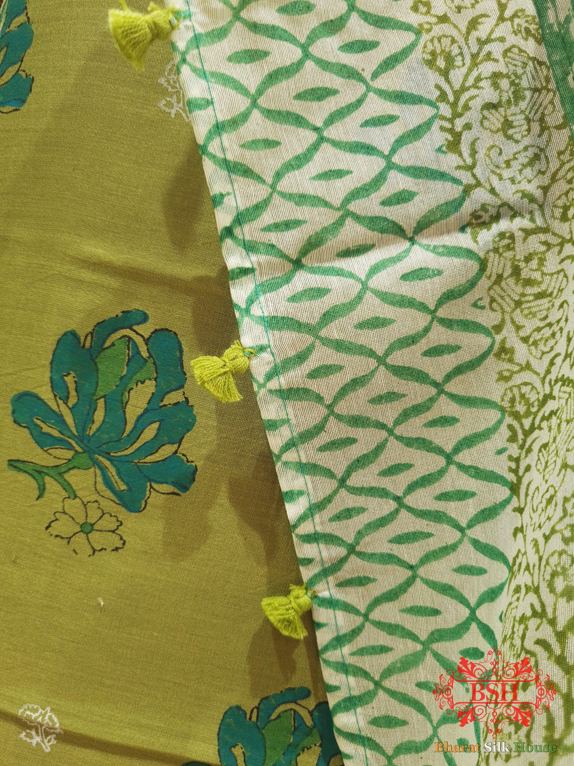 Mehnadi Green Pure Cotton Block Print 2pcs Suitsets Cotton Bharat Silk House