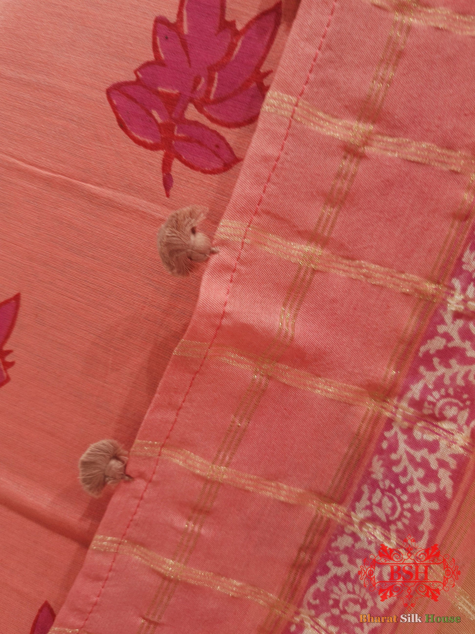 Peach Pure Cotton Block Print Unstitched Suitset Cotton Bharat Silk House