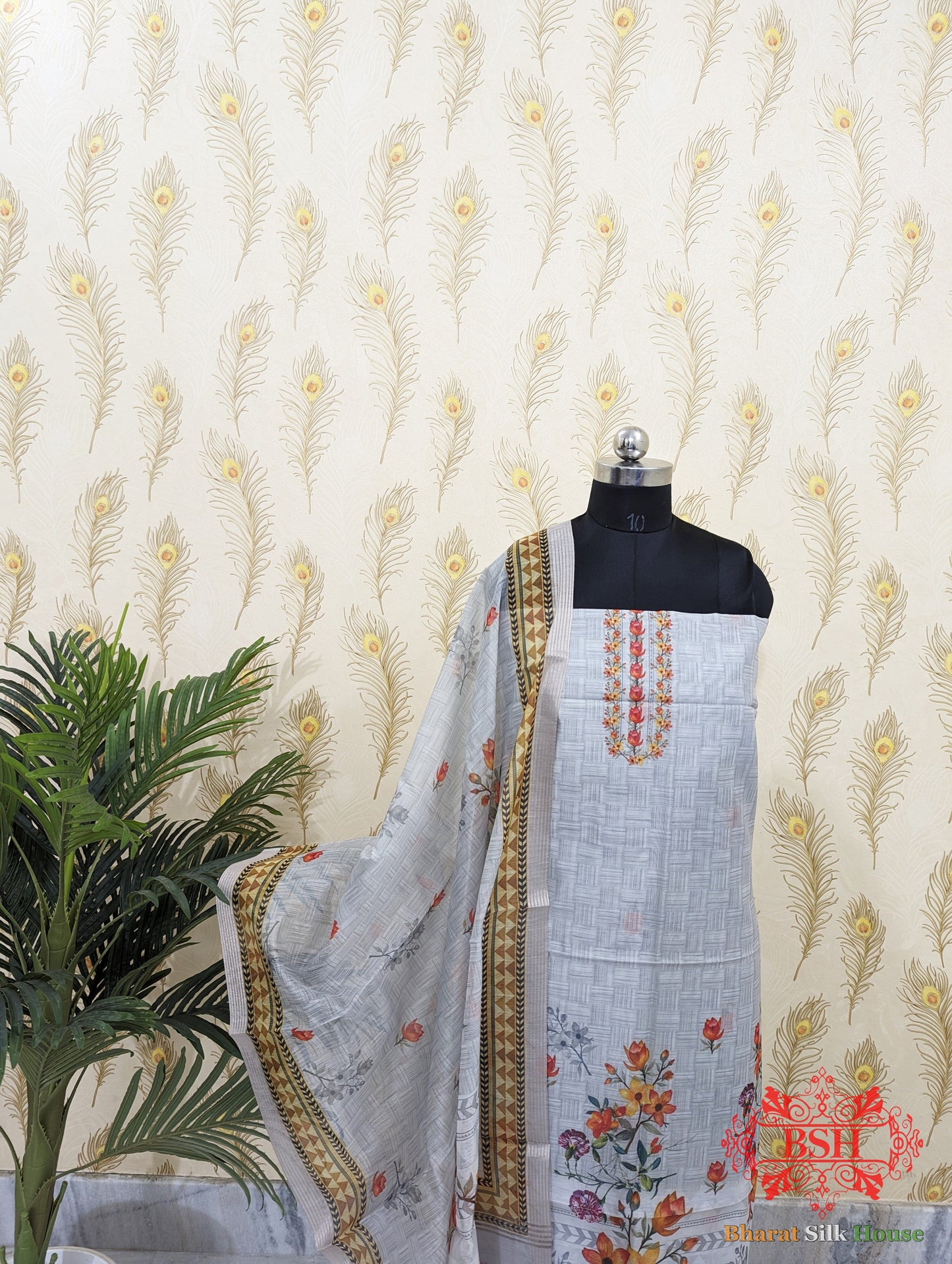 Powder Blue Digital Floral Print Cotton Suit Piece Cotton Bharat Silk House